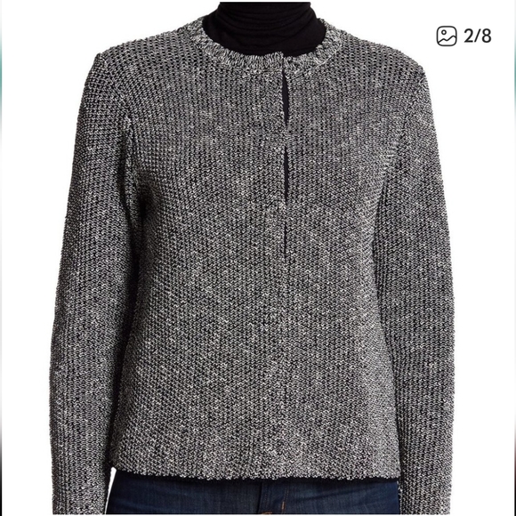 Eileen Fisher Organic Linen And Cotton Black White Knit Snap Cardigan Small - Picture 2 of 7